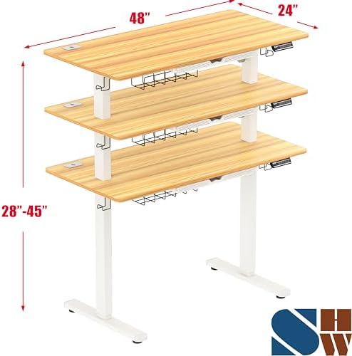 SHW 48-Inch Electric Height Adjustable Standing Desk w/Drawer, Oak - Image 3