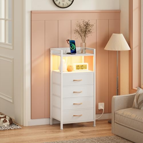 Furnulem White Nightstand with Charging Station,Small Dresser for Bedroom - Image 2