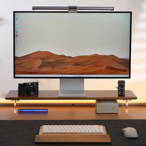 Bamboo Monitor Stand Riser, Brown Desk Shelf with Acrylic Legs - Image 4