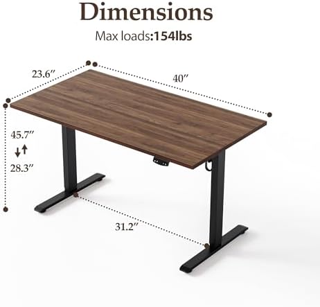Klicelor 40 Inch Electric Standing Desk, Height Adjustable Office Desk, Sit Stand Up Computer Desk with Memory Preset, Two-Piece Desktop, Dark Walnut - Image 3