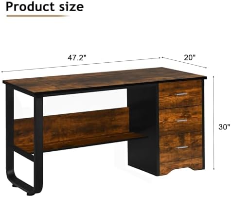 MaverickFurni 47 Inch Computer Desk with 3 Drawers and Shelves, Brown - Image 2