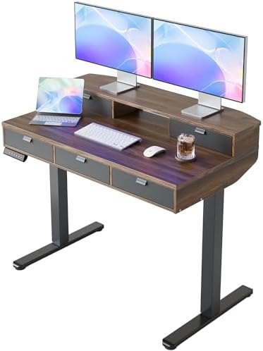HUANUO 40 x 24 Inch Electric Standing Desk with 4 Drawers, Walnut by HUANUO