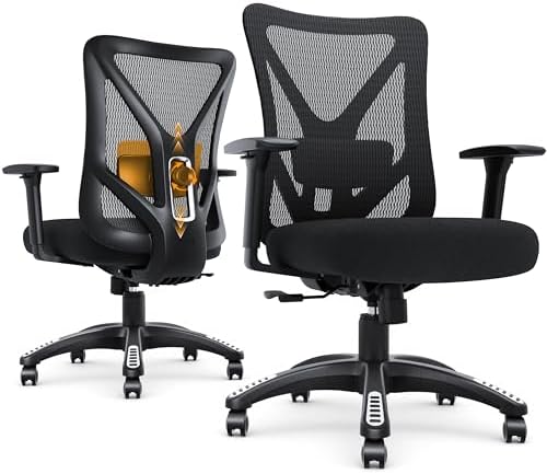 Ergonomic Office Chair, Mesh Computer Desk Chairs with BIFMA X5.1 Certified, Adjustable Lumbar Support, 3D Arm, Tilt Back, Wide Seat, Comfy Swivel Work Task Chair for Company and Home (Onyx Black) by MOLENTS