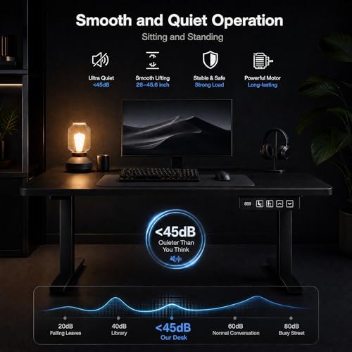 Grandder 47x32 Large Electric Standing Desk, Height Adjustable Computer Desk with 2 Memory Presets, 31.5" Deep Desktop Sit Stand Desk Home Office Desk Workstation Table with Hooks, Black - Image 6