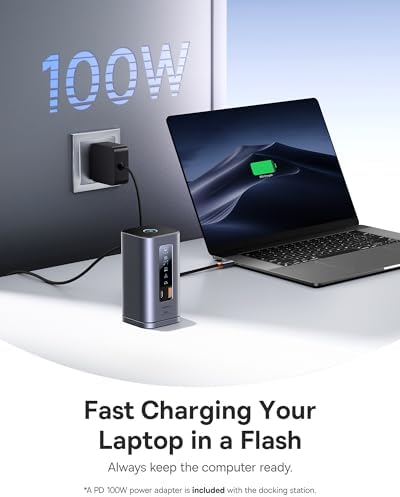 Baseus Docking Station [with 100W Charger], Spacemate Series 11-in-1 Docking Station 3 Monitors with 2 x HDMI 1 x DP 4K@60Hz, USB-A/C 10Gbps, 1Gbps Ethernet, Compatible with Windows Laptops - Image 3