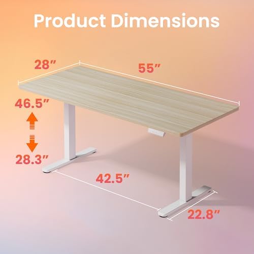 HUANUO 55x28 Inch Electric Standing Desk, Height Adjustable, Light Walnut - Image 3