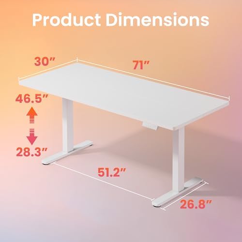 HUANUO 71x30 Inch Electric Standing Desk, Height Adjustable, White - Image 3