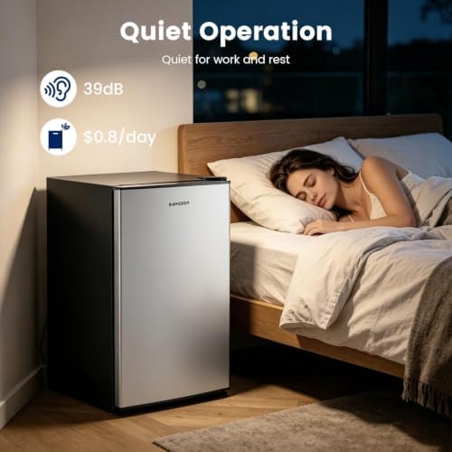 BANGSON 2.6 Cu Ft Small Fridge with Freezer for Office Silver - Image 5
