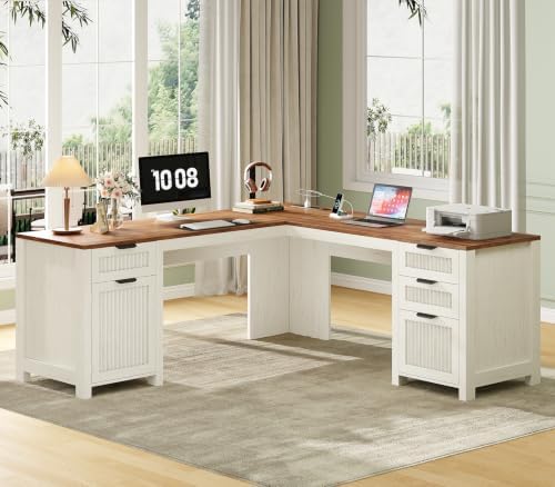59" Farmhouse L Shaped Desk with Drawers & Storage Cabinet for Home Office - Image 3