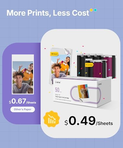 Liene Pearl N200 Pro Portable Photo Printer, Instant Mini Picture Printer for iPhone Smartphone, Thermal Dye Sublimation, Bluetooth Sticker Printer 50 Sheets 2x3 Adhesive Paper & 5 Cartridges, Purple - Image 2