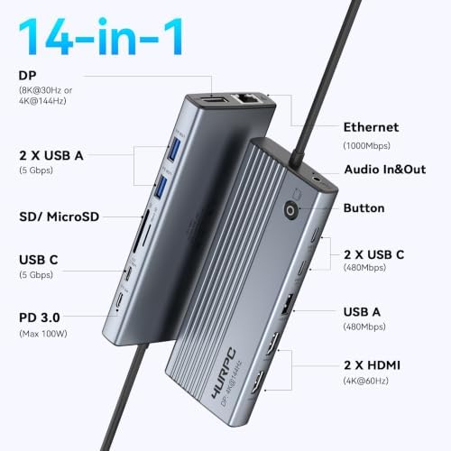 Laptop Docking Station 3 Monitor 4K, 14-in-1 USB C Docking Station - Image 3