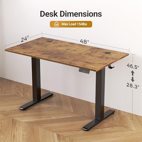 Claiks Electric Height Adjustable Standing Desk, 48x24 Inch, Vintage Brown - Image 3