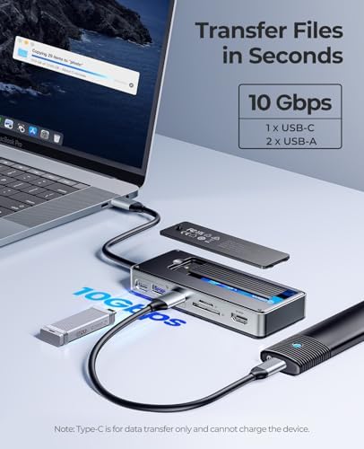 ORICO USB-C Hub with M.2 SSD Enclosure, 8-in-1 USB C Docking Station Fits M.2 NVMe/SATA SSD, 10Gbps, 4K@60Hz HDMI, 100W PD, SD/TF Card Reader - Image 5