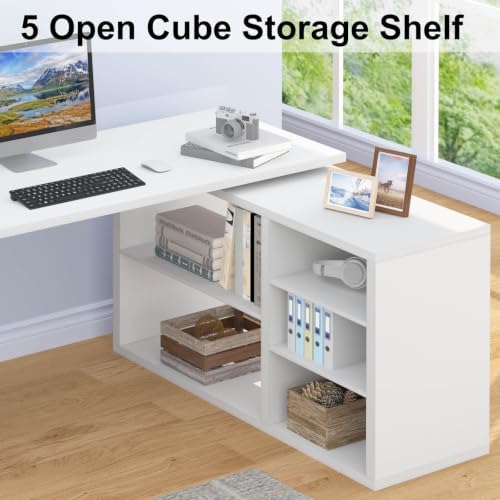 HSH White L Shaped Desk with Storage, Home Office Desk for Work, 55 Inch - Image 3