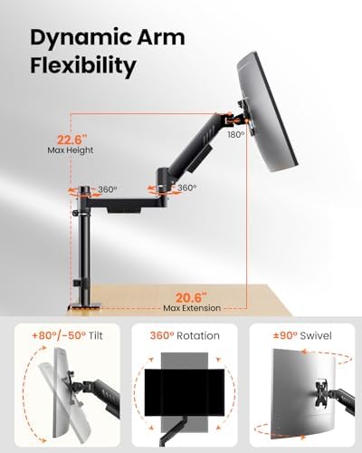 ErGear Single Monitor Arm, Adjustable Desk Gaming Monitor Mount for 13-34″ Screens, Up to 19.8 lbs, Enhanced Stability with Integrated C-Clamp, Upgraded Cable Management, VESA 75x75/100x100mm, Black - Image 4