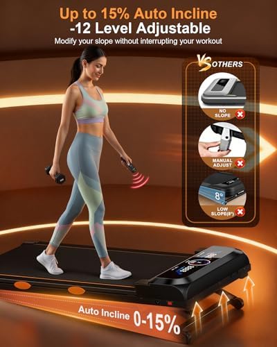Walking Pad with Auto Incline 15% 12-Level & Speaker, 3 in 1 Under Desk Treadmill, Walking Pad 450lbs Capacity RGB UI Screen, 3.5HP Quiet Portable Walking Pads Desk Treadmills for Home, APP & Remote - Image 2