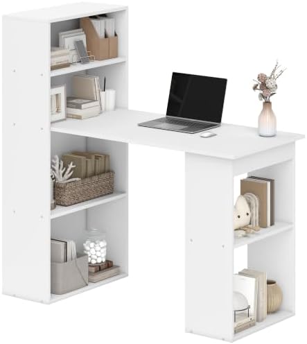 HOMCOM Modern Home Office Desk with 6-Tier Storage Shelves, 47", White by HOMCOM
