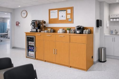 BREAKtime Breakroom Cabinet with Mini Fridge Space, 2-Door Storage & Trash Bin, Fully Assembled, 90" W x 24" D x 36" H, Trash Bin Included, Appliances Not Included, Beech - Image 2
