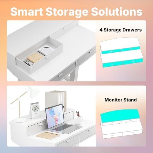 HUANUO 32 x 20 Inch Electric Standing Desk with 4 Drawers, White - Image 3