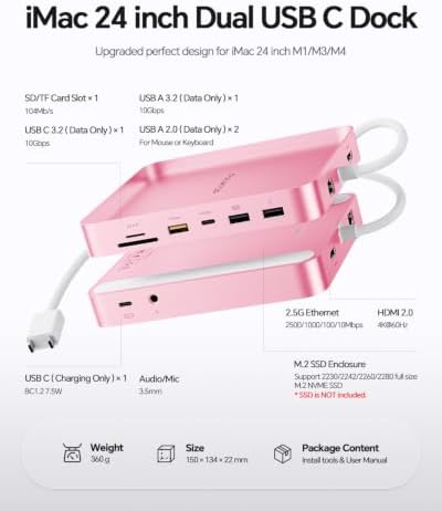 11-in-1 USB C Hub for iMac 24" M1/M3/M4 with M.2 NVMe 4TB SSD Enclosure - Image 2