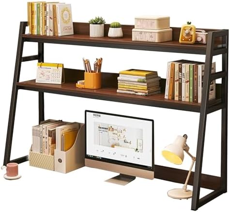 Trapezoid Desk Hutch Dorm, Multipurpose Desktop Bookshelf, 3-Tier Desktop Storage Shelves Display Rack for Office Home(Black,75cm/30in) by Unknown