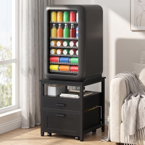 HOOBRO Mini Fridge Stand, Mini Fridge Stand with Wooden Drawers and Shelf - Image 5
