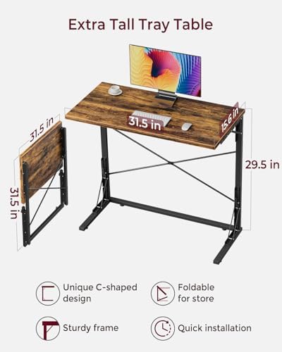 Vantic 31.5" Folding TV Tray Table for Eating on Couch, Rustic Brown - Image 3