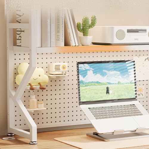 Desktop Hutch Bookshelf,Metal Desktop Bookcase with Pegboard, Desk Shelf,Countertop Storage Organizer Rack for Dorm Or Office,Vanity,Bedroom,Bathroom(Black,22in/55cm) - Image 3