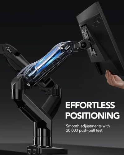 HUANUO Dual Monitor Stand, Fully Adjustable Gaming Monitor Desk Mount for 13–27″ Computer Screens, Full Motion VESA 75x75/100x100 with C-Clamp & Grommet Base, Each Arm Holds 4.4 to 19.8 lbs - Image 5