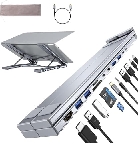 M92 Laptop Docking Station Stand, 11 in 1 USB C Hub HDMI 4K@60Hz, 3.5mm Audio, Portable Laptop Stand with USB Ports, USB C Multiport Adapter USBC Dock Station Dongle Holder for MacBook Pro/Air by Umaniy