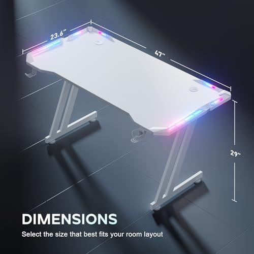 HLDIRECT 47 Inch Gaming Desk with App-Controlled RGB LED Lights, White - Image 3