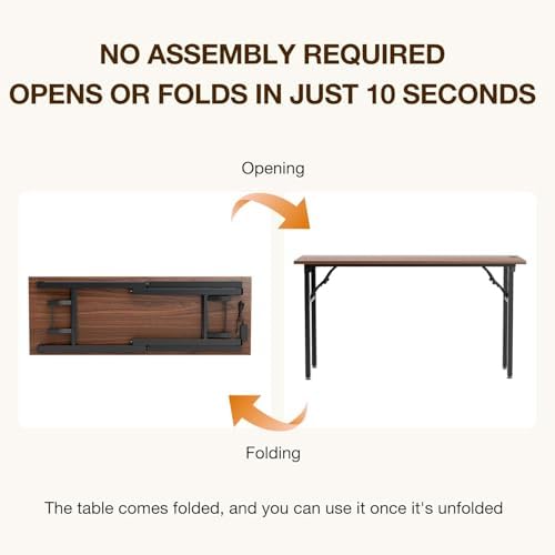 TEMI Long Computer Desk Folding Table - No Assembly, Compact 55.1" Foldable Desk with Power Outlets & USB Charging Port, Portable Lagre Office Desk, Ideal Large Study Table for Narrow Spaces, Walunt - Image 4