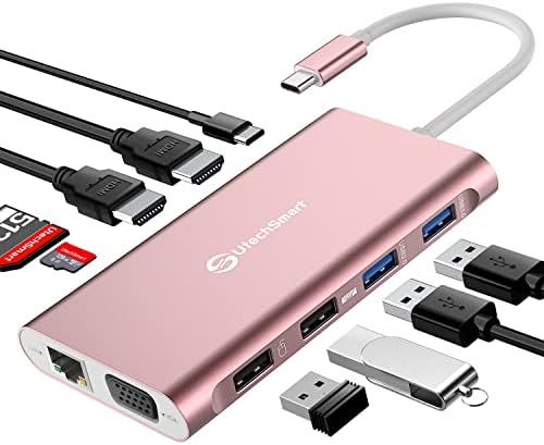 Docking Station, UtechSmart Docking Station Dual Monitor Triple Display USB C Adapter with 2 HDMI, VGA, PD 3.0 Port, SD TF Card Reader, 4 USB Ports USB-C Dock Compatible for MacBook, Other USBC Laptop by UtechSmart