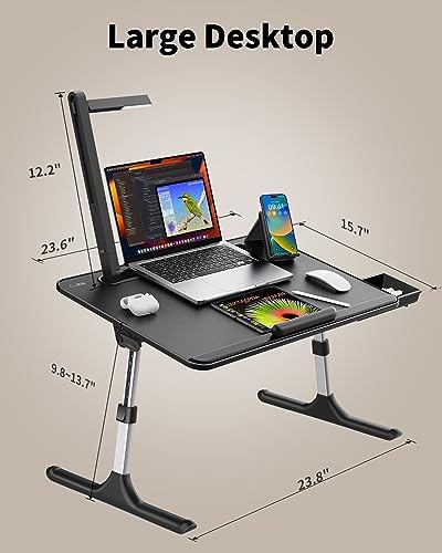 Laptop Table with LED Desk Light, SAIJI Laptop Stand for Bed - Image 6