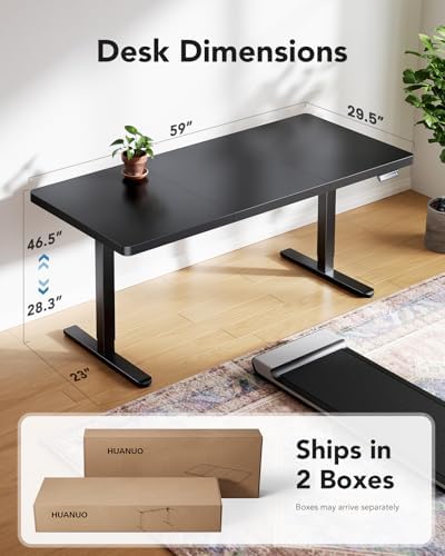 HUANUO 60 x 30 Inch Large Electric Standing Desk, Brushless Motor, Black - Image 3