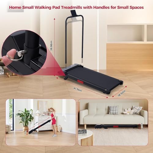 Small Treadmill for Home, Walking Pad Treadmill with Incline and Handle Bar, 3.0HP Electric Under Desk Treadmill for Small Space, 0.6-7.6MPH Portable Mini Exercise Treadmills, 350LBS Capacity - Image 7