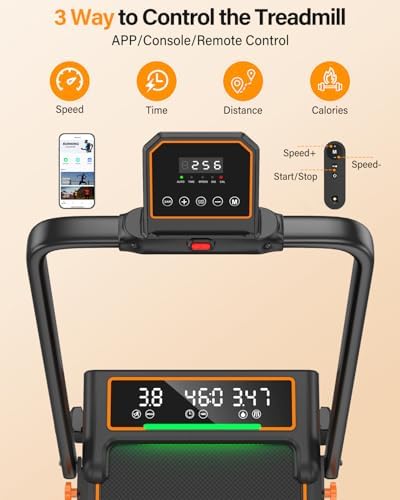Treadmill Walking Pad with 15% Incline/Handle Bar/2 LED Display, 3.5HP Portable Treadmills for Home Small, Foldable Walking Pad Treadmill 350+lb Capacity, Smart App, 4 Adjustable Incline, RGB Light - Image 6