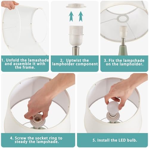 GyroVu 18" Table Lamp Set of 2, Ceramic Table Lamp Classic Beside Lamps Nightstand Lamp Modern Lamp for Living Room, Bedroom & Office Rocker Switch Sage Green-LED Bulbs Included - Image 6