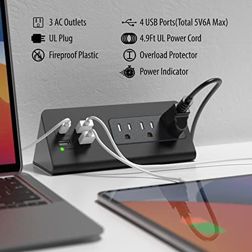 Nightstand Edge Mount Power Strip with USB-C Ports Tabletop Desk Clamp Power Sockets with 3 AC Outlets &4 Fast Charging USB Ports for Home Office Hotel and Dormitory - Image 2