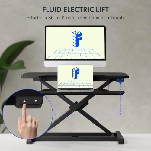 FLEXISPOT 32" Electric Standing Desk Converter, Motorized Sit to Stand Desk Riser, Height Adjustable Desktop Monitor and Laptop Workstation with Wide Keyboard Tray, Black - Image 3