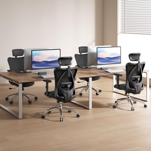SIHOO M18 Ergonomic Office Chair, High Back Mesh Desk Chair with Adjustable Headrest & Lumbar Support, 330lbs Capacity Computer Chair with 2D Armrests & Wide Cushion, Tilt Lock, 2 Packs-Black - Image 2