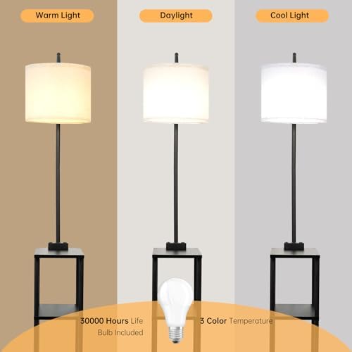 Qupui Floor Lamp with Side Table, USB Charging, 3-Color LED, Black - Image 5