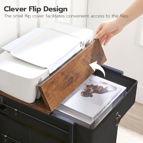 HOOBRO File Cabinet, 2-Drawer Vertical Mobile Office Cabinet, Rolling Printer Stand, for A4/Letter Size Files, Nonwovens Drawer, for Home Office, Rustic Brown and Black BFK21WJ01 - Image 6
