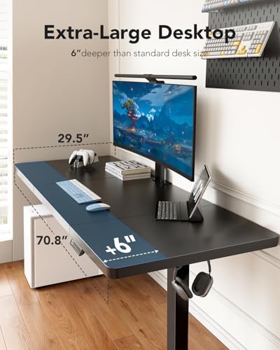 HUANUO 71 x 30 Inch Large Electric Standing Desk, Brushless Motor, Black - Image 4