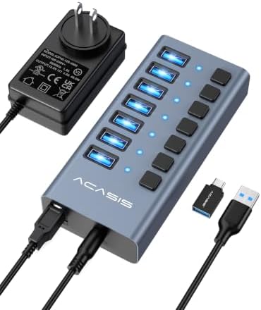 ACASIS Powered 7 Ports USB 3.2 Hub, 10Gbps Data Transfer, 24W Adapter by ACASIS
