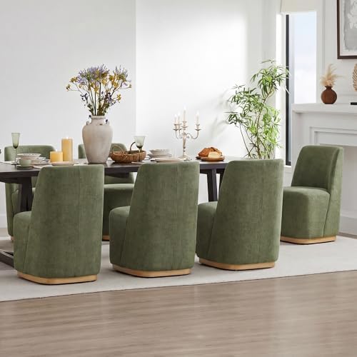 CHITA Upholstered Rolling Dining Chair on Casters Set of 2, Moss Green - Image 5
