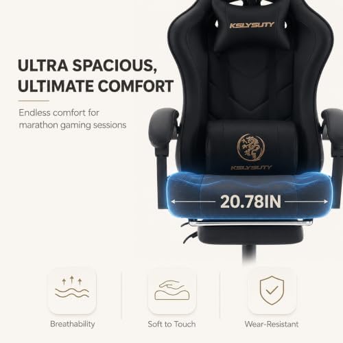 Office Desk Computer Gaming Chair for Adults, Ergonomic High Back Gamer Chair with Massage and Pocket Spring Cushion, Swivel Comfy Video Game Chairs with Footrest and Lumbar Support (Black) - Image 4