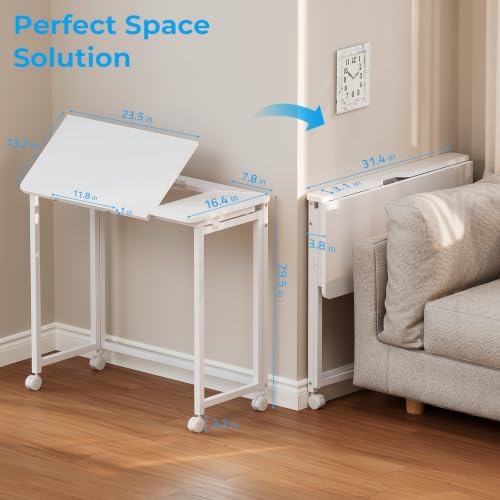 GreenForest Small Folding Desk with Wheels, 31.5 inch Tiltable Tabletop - Image 3
