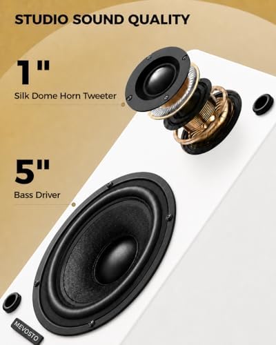 White Powered Bookshelf Speakers: 5-Inch Stereo for PC and Office - Image 2