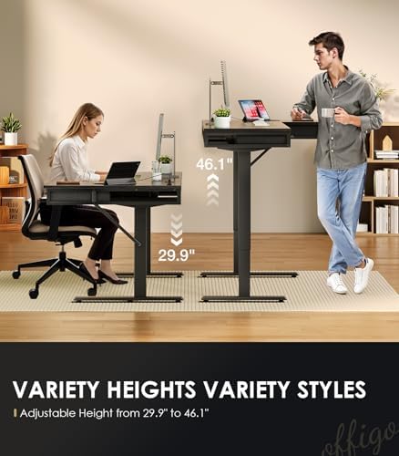 OffiGo 55 Inch L Shaped Electric Standing Desk with 4 Drawers, Black - Image 4